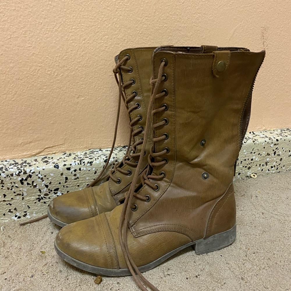 Brown Combat Boots (Floral Print inside)